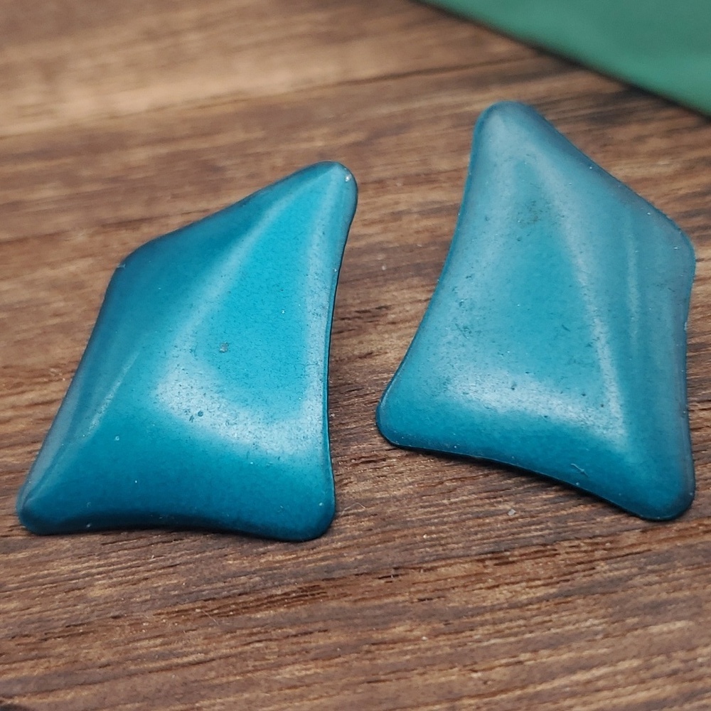Ink blot abstract‎ blue earrings 1980s E863
